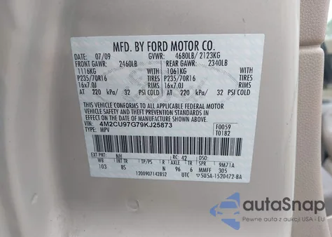 2009 Mercury Mariner Premier V6 из США, поврежденный, VIN 4M2CU97G79KJ25873